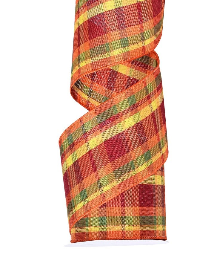 Ribest Fall Ribbon Wired, 2-1/2 Inch x 10 Yards, Fall Bulap Plaid Ribbon Wired for Wreaths Bows Crafts Decoration Gift Wrapping, Orange/Yellow/Green